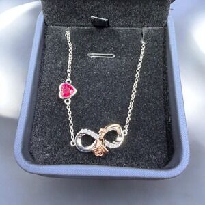 925 Silver Infinity Rose Heart Bracelet Romantic Gift Coquette Jewelry New Box